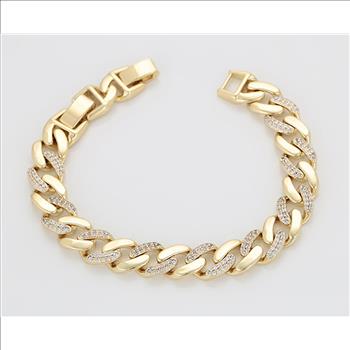 Iced Out 9.0mm 14K Gold Plated Cuban Link Bracelet