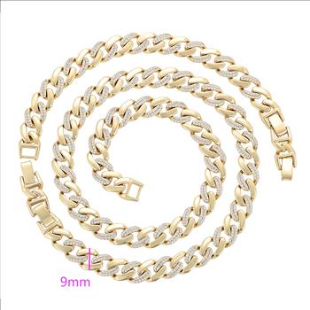 Iced Out 9.0mm 14K Gold Plated Cuban Link Bracelet
