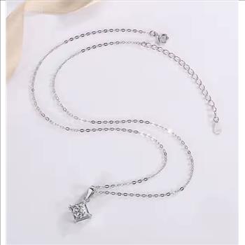 925 Sterling Silver 2.0ct Moissanite  Princess Cut Necklace