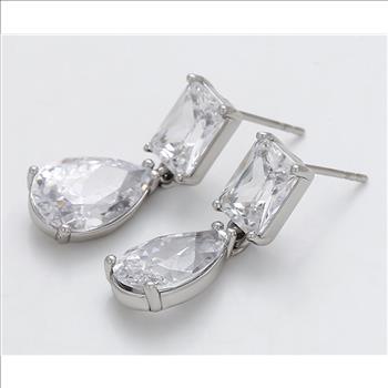 2.0ct Pear Cut Simulated Diamond Platinum Plated Dangle Earrings