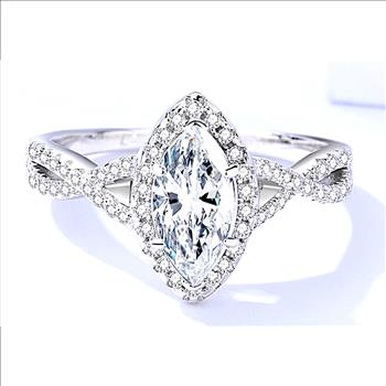 925 Sterling Silver Moissanite 1.0ct Marquise Cut Twist Band Ring