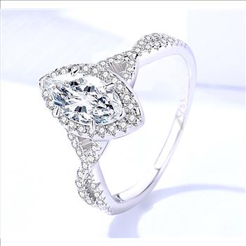 925 Sterling Silver Moissanite 1.0ct Marquise Cut Twist Band Ring