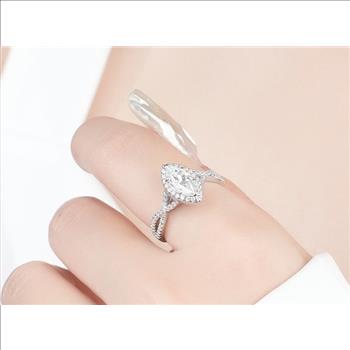 925 Sterling Silver Moissanite 1.0ct Marquise Cut Twist Band Ring