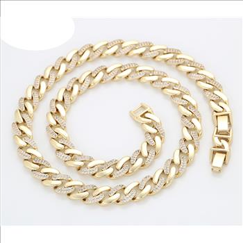 Iced Out 9.0mm 14K Gold Plated Cuban Link Necklace