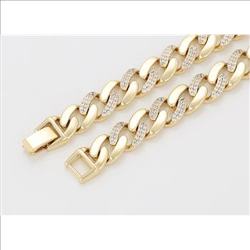 Iced Out 9.0mm 14K Gold Plated Cuban Link Necklace