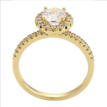 1.0ct Simulated Diamond 14K Gold Plated Halo Ring.