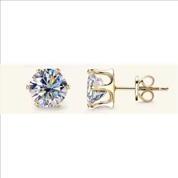 925 Sterling Silver Moissanite 2.0ct 14K Gold Plated Stud Earrings