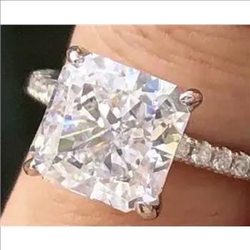 925 Sterling Silver Moissanite  3.0ct Princess Cut Ring