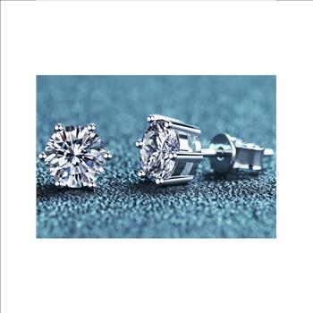 925 Sterling Silver Moissanite 3.0ct each Stud Earrings