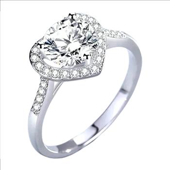 925 Sterling Silver Moissanite 1.0ct Heart Halo Ring