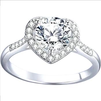 925 Sterling Silver Moissanite 1.0ct Heart Halo Ring