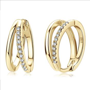 925 Sterling Silver Moissanite 0.005.0ct 18K Gold Plated Huggie Earrings