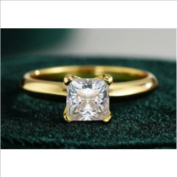 925 Sterling Silver Moissanite 1.0ct 18K Plated Princess Cut Ring