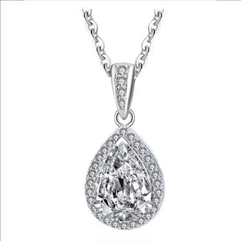 925 Sterling Silver 2.0ct Simulated Diamond Halo Necklace