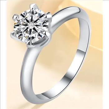 925 Sterling Silver Moissanite 1.0ct Solitaire Ring