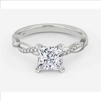 925 Sterling Silver Moissanite 2.0ct Princess Cut Twist Band Ring