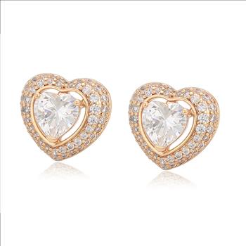 1.0ct Each 18K Gold Plated Heart Cut Simulated Diamond Halo Earrings