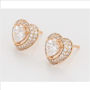1.0ct Each 18K Gold Plated Heart Cut Simulated Diamond Halo Earrings