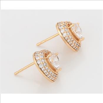 1.0ct Each 18K Gold Plated Heart Cut Simulated Diamond Halo Earrings