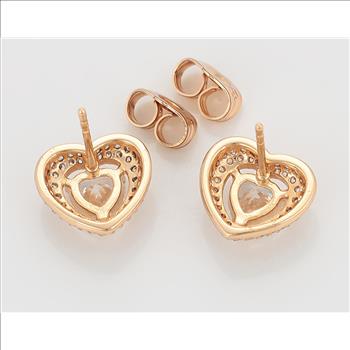 1.0ct Each 18K Gold Plated Heart Cut Simulated Diamond Halo Earrings