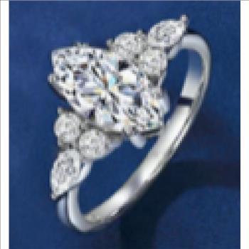 925 Sterling Silver Moissanite 2.0ct Marquise Cut Ring