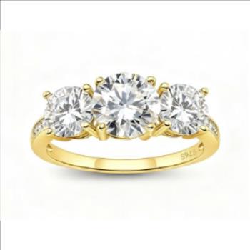 925 Sterling Silver 1.0ct Moissanite 18K Gld Plated Trinity Ring