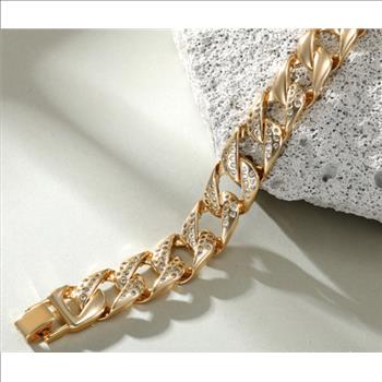Iced Out 14.0mm 18K Gold Plated Cuban Link Bracelet