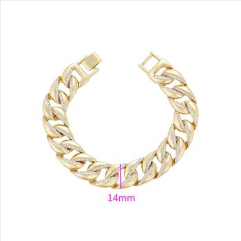 Iced Out 14.0mm 14K Gold Plated Cuban Link Bracelet