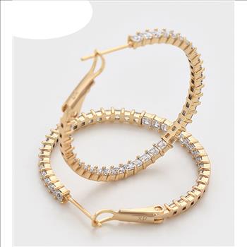 38mm Simulated Diamond 14K Gold Plated Hoop Earrings