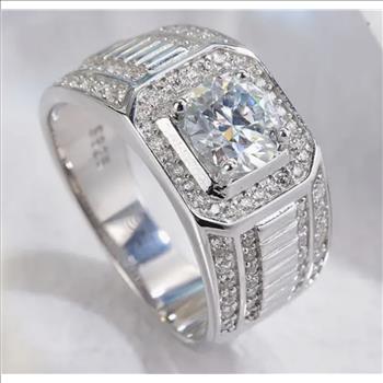 925 Sterling Silver Moissanite 1.0ct Mens Ring