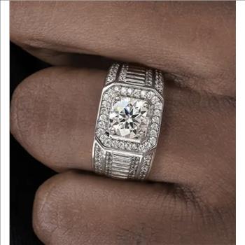 925 Sterling Silver Moissanite 1.0ct Mens Ring