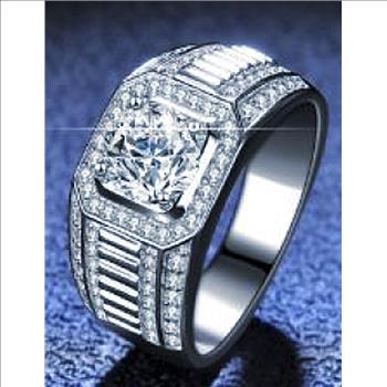 925 Sterling Silver Moissanite 1.0ct Mens Ring
