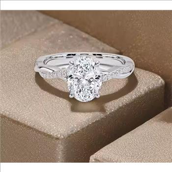 925 Sterling Silver Moissanite 1.5ct Oval Cut Twist Ring