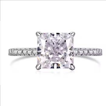 925 Sterling Silver Moissanite 3.0ct Princess Cut Ring
