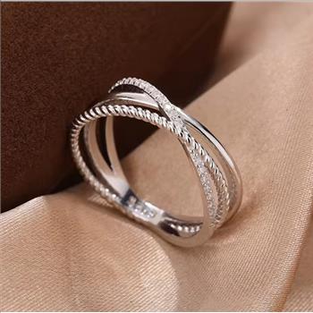 925 Sterling Silver Moissanite 0.005ct Triple Band Ring