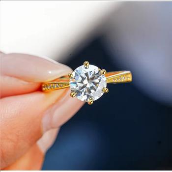 925 Sterling Silver Moissanite 1.0ct 18K Gold Plated Solitaire Ring