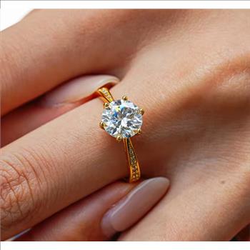 925 Sterling Silver Moissanite 1.0ct 18K Gold Plated Solitaire Ring