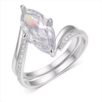 925 Sterling Silver Moissanite 3.0ct Marquise Ring Set