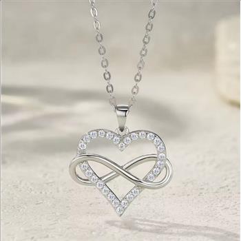 925 Sterling Silver Moissanite 0.02ct Infinity Heart Necklace