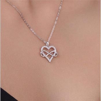 925 Sterling Silver Moissanite 0.02ct Infinity Heart Necklace