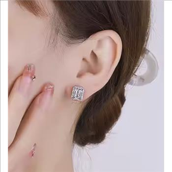 925 Sterling Silver 2.0ct Simulated Diamond Emerald Cut Halo Stud Earrings