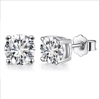 925 Sterling Silver Moissanite 3.0ct each Stud Earrings