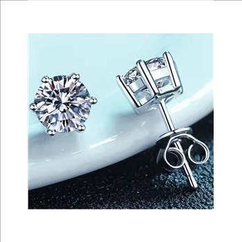 925 Sterling Silver Moissanite 3.0ct each Stud Earrings