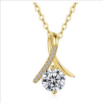 925 Sterling Silver Moissanite 1.0ct 18K Herringbone Necklace