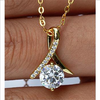 925 Sterling Silver Moissanite 1.0ct 18K Herringbone Necklace