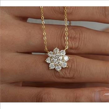 925 Sterling Silver Moissanite 1.0ct 18K Sunflower Necklace