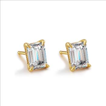 925 Sterling Silver Moissanite 1.0ct 18K Gold Plated Emerald Cut Stud Earrings