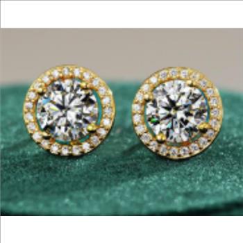 925 Sterling Silver Moissanite 1.0ct 18K Gold Plated Halo Stud Earrings