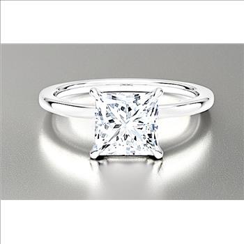 925 Sterling Silver Moissanite 2.0ct Princess Cut Solitaire Ring