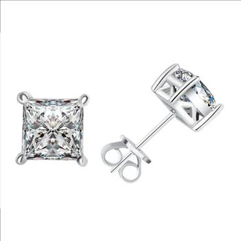 925 Sterling Silver 2.0ct Moissanite Princess Cut Earrings